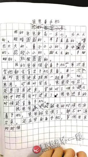 重慶最辛酸小學(xué)生作文走紅：爸爸只愛(ài)玩手機(jī)（圖）